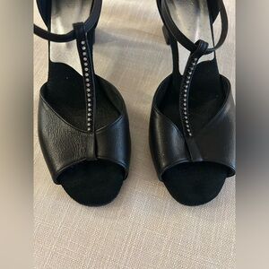 Elegant Black Ballroom Dance Shoes with Sparkling Rhinestone Accents